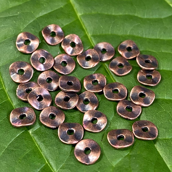 Antique Copper Wavy Disk Spacer Beads 7mm