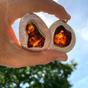 Genuine Baltic Amber Statement Pendant 925 Sterling Silver