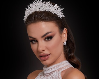 Copricapo di lusso in zircone Swarovski, corona da sposa, diademi da sposa, argento, matrimoni, corone di fidanzamento, corone di cristallo, accessori per capelli