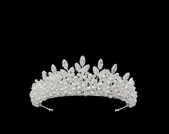 Tiara nuziale di perle, Tiara nuziale di cristalli, Corona nuziale di perle, Copricapo nuziale, Copricapo nuziale, Tiara nuziale, Corona floreale