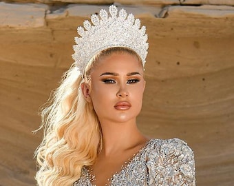 Copricapo di lusso in cristallo Swarovski, corona da sposa, diademi da sposa, argento, matrimoni, corone di fidanzamento, corone di cristallo, accessori per capelli