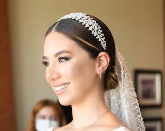 Tiara di cristallo Swarovski, copricapi da sposa in cristallo, cerchietto da sposa, tiara da sposa, tiara da sposa in cristallo, tiara swarovski argento, tiara