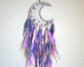 Crescent Moon Wall Decor, Hippie Wall Decor Native Made Dreamcatcher, Spiritual Gift, Bohemian Style Decor, Gift for Girls,Gift For Her