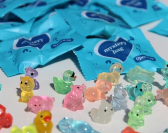 Little Blue Mystery Mini Animal Bags – 1 Inch Resin Surprise Figurine Party Favors for Kids, Classroom & Office Gifts