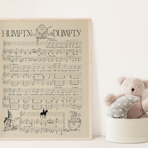 6 INSTANT DOWNLOAD Nursery Rhyme Sheet Music | DIGITAL Illustrated Sheet Music | Nursery Art Prints