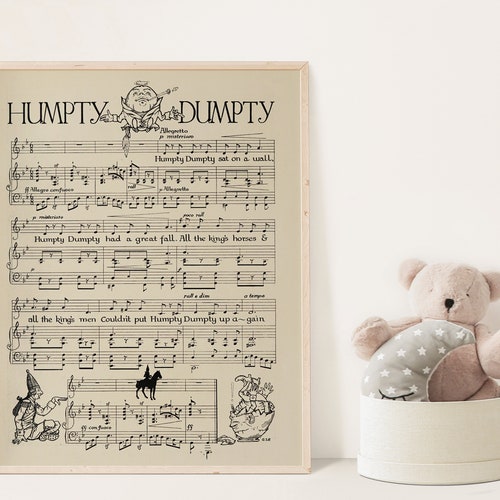 6 INSTANT DOWNLOAD Nursery Rhyme Sheet Music | DIGITAL Illustrated Sheet Music | Nursery Art Prints