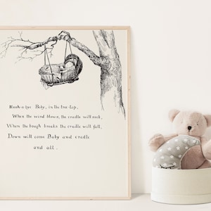 10 INSTANT DOWNLOAD Hand-drawn Nursery Rhymes | Handmade Nursery Prints | DIGITAL Black and White Line Drawings | Vintage Prints