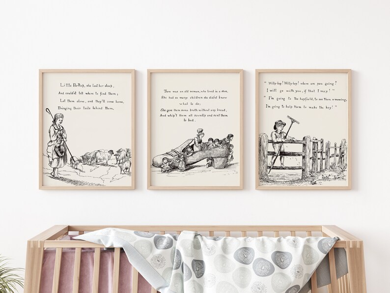 10 INSTANT DOWNLOAD Handdrawn Nursery Rhymes Handmade Nursery Prints DIGITAL Black and White