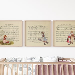 7 INSTANT PRINT Nursery Rhyme Illustrated Sheet Music | DOWNLOADABLE Nursery Prints | Mother Goose Pictures