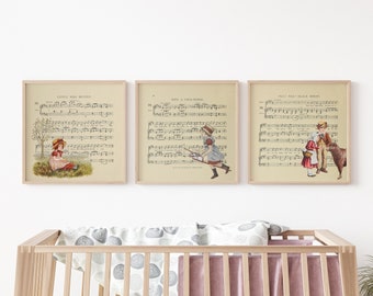 7 INSTANT PRINT Nursery Rhyme Illustrated Sheet Music | DOWNLOADABLE Nursery Prints | Mother Goose Pictures