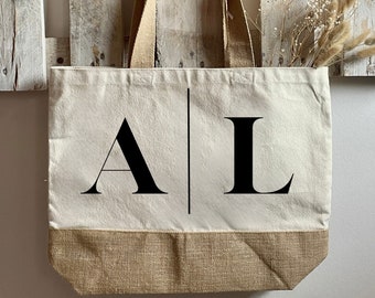 Personalized jute bag printed "Your initials" - cotton bag I fabric bag I fabric bag I shopping bag I beach bag