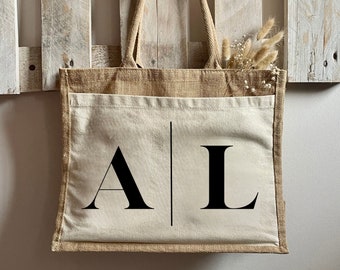 Personalized jute bag printed "Your initials" - cotton bag I fabric bag I fabric bag I shopping bag I beach bag