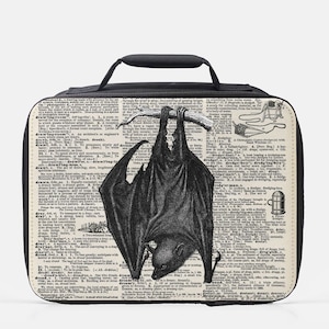 Vintage Bat Lunch Box: Gothic Dictionary Page Insulated Bag