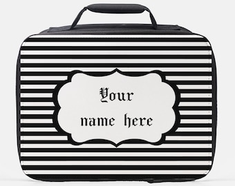 Personalized Goth Lunch Bag: Striped Insulated Custom Name