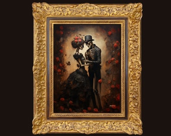 Gothic Victorian Skeleton Couple Art Print: Dark Romantic Decor (8x10)