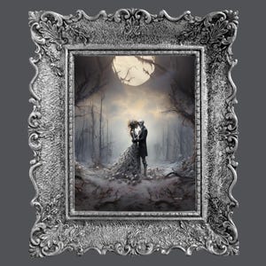 Gothic Skeleton Couple Art Print: Dark Romantic Victorian Poster (11&quot; x 14&quot;)