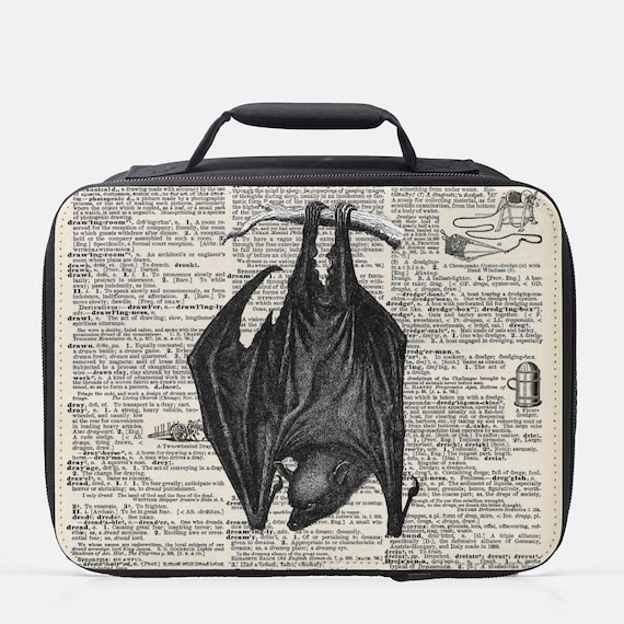 Vintage Bat Lunch Box: Gothic Dictionary Page Insulated Bag