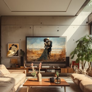 TV-kunst skeletpaar: romantisch vintage schilderij (digitale download)