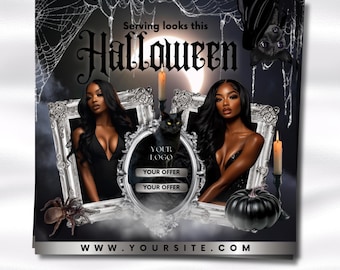 Halloween Beauty Salon Flyer Template: Hair, Lashes, Nails (Canva Editable)