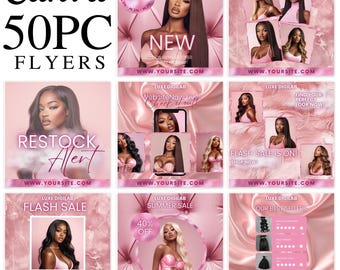 Pink Hair Flyers, Hair Sale Flyers, Wig Flyer, Bundle Flyer, Tag Us Flyer, Shop Now Flyer, Hair Flyer Set, Pink Salon Flyers