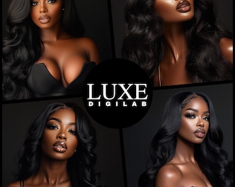 AI Beauty Stock Photos: African American Model, Hair & Makeup (Digital Download)
