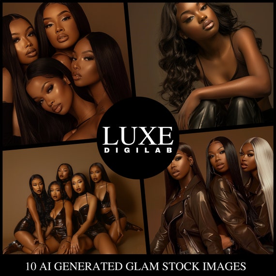 AI Beauty Stock Photos: African American Models, Hair & Makeup (Digital Download)