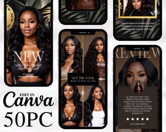 Black & Gold Hair Business Instagram Story Templates (50 Piece)