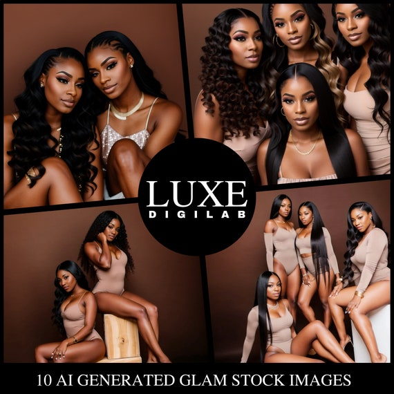 AI Beauty Stock Photos: African American Models, Hair & Makeup (Digital Download)
