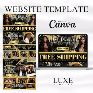 Bannerkit voor zelfgemaakt haarwebsite| Shopify Hairextensions of pruik Boutique Store-ontwerp| Website-ontwerpsjablonenset| Canvas| Winkel: