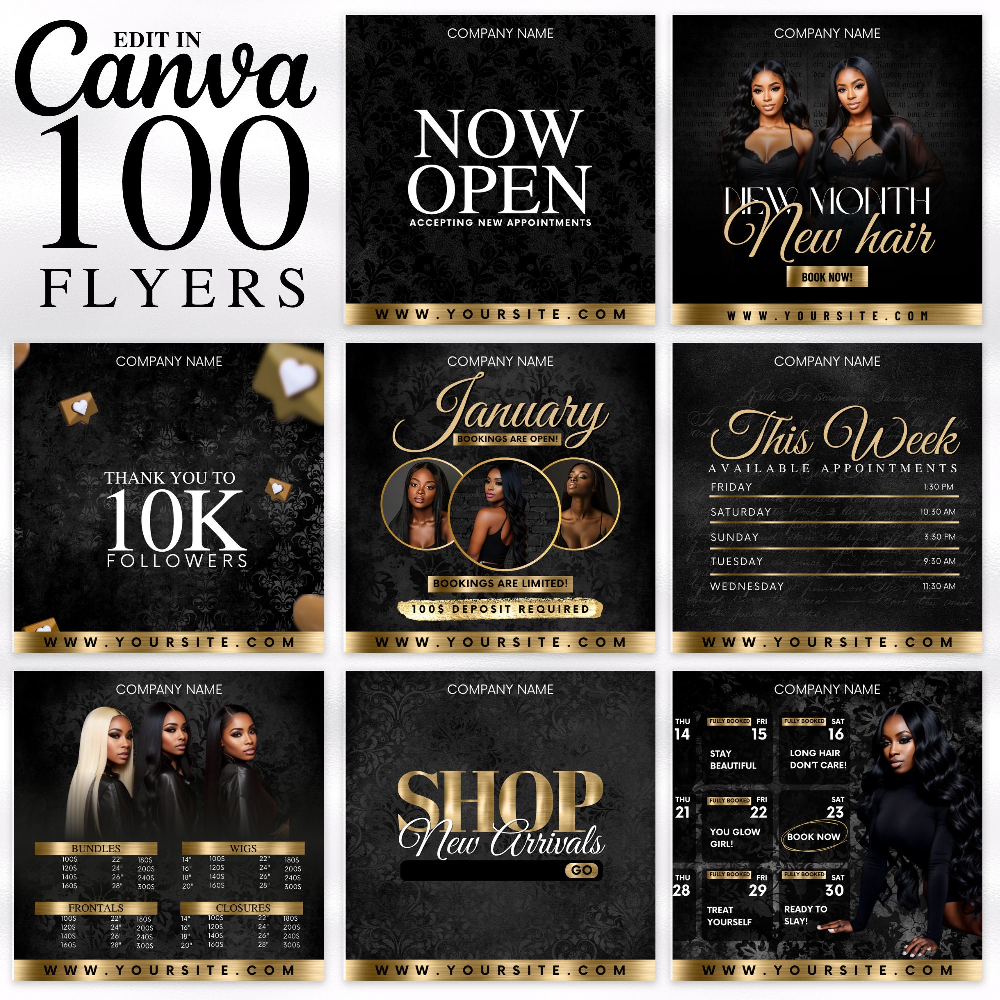 Social Media Kit for Wigs, Hair Extensions, Beauty Business and Boutique Instagram Flyers