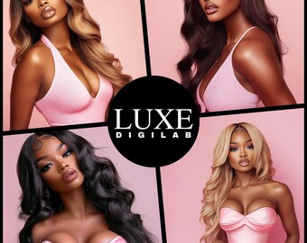 AI Beauty Stock Photos: African American Model, Hair & Makeup (Digital Download)