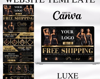 Black & Gold Hair Website Banner Kit: Shopify Store Templates (Canva)
