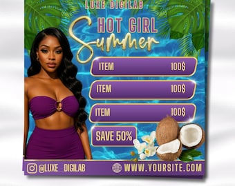 Summer Hair Flyer, Braids Booking Flyer, June Appointment Flyer, Canva Hair Template, Editable Salon Flyer, Summer Sale Flyer