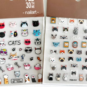 nail stickers, embossed, anime nail stickers, cute cat nail stickers, cat nails, cat decals