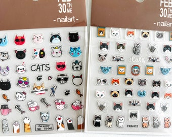 nail stickers, embossed, anime nail stickers, cute cat nail stickers, cat nails, cat decals