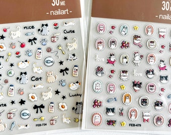 nail stickers, embossed, anime nail stickers, cute cat nail stickers, cat nails, cat decals