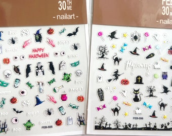 Stickers ongles 5D, en relief, stickers Halloween