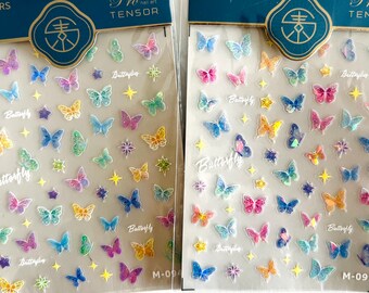 5D nail stickers, embossed, butterfly nail stickers, flower nails stickers, butterfly decals, nail design, nail art