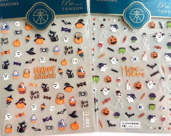 Stickers ongles 5D, en relief, stickers Halloween