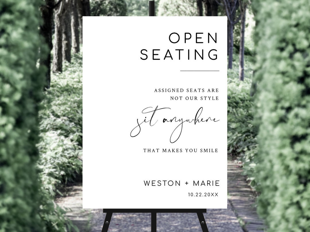 Open Seating Wedding Sign Minimal Wedding Sign Sit Etsy