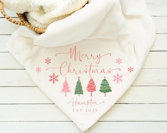 Personalized Last Name Christmas Throw Minky Blanket Custom Holiday Gift Christmas Home Decor Unique Winter Wedding Keepsake Gift for Couple