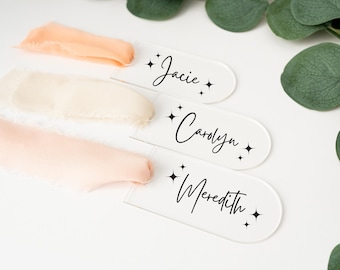 Custom Clear Acrylic Place Cards Arch Shaped Personalized Wedding Name Tag Bridal Party Seating Arrangements Engagement Party Table Decor
