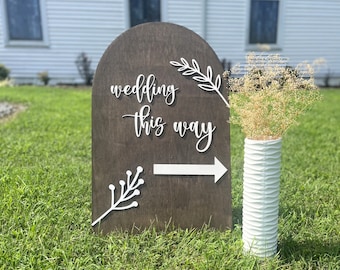 Custom Wooden Wedding Directional Sign Wedding This Way Arrow Sign Rustic Reception Location Sign Minimalist Wedding Road Sign Event Signage
