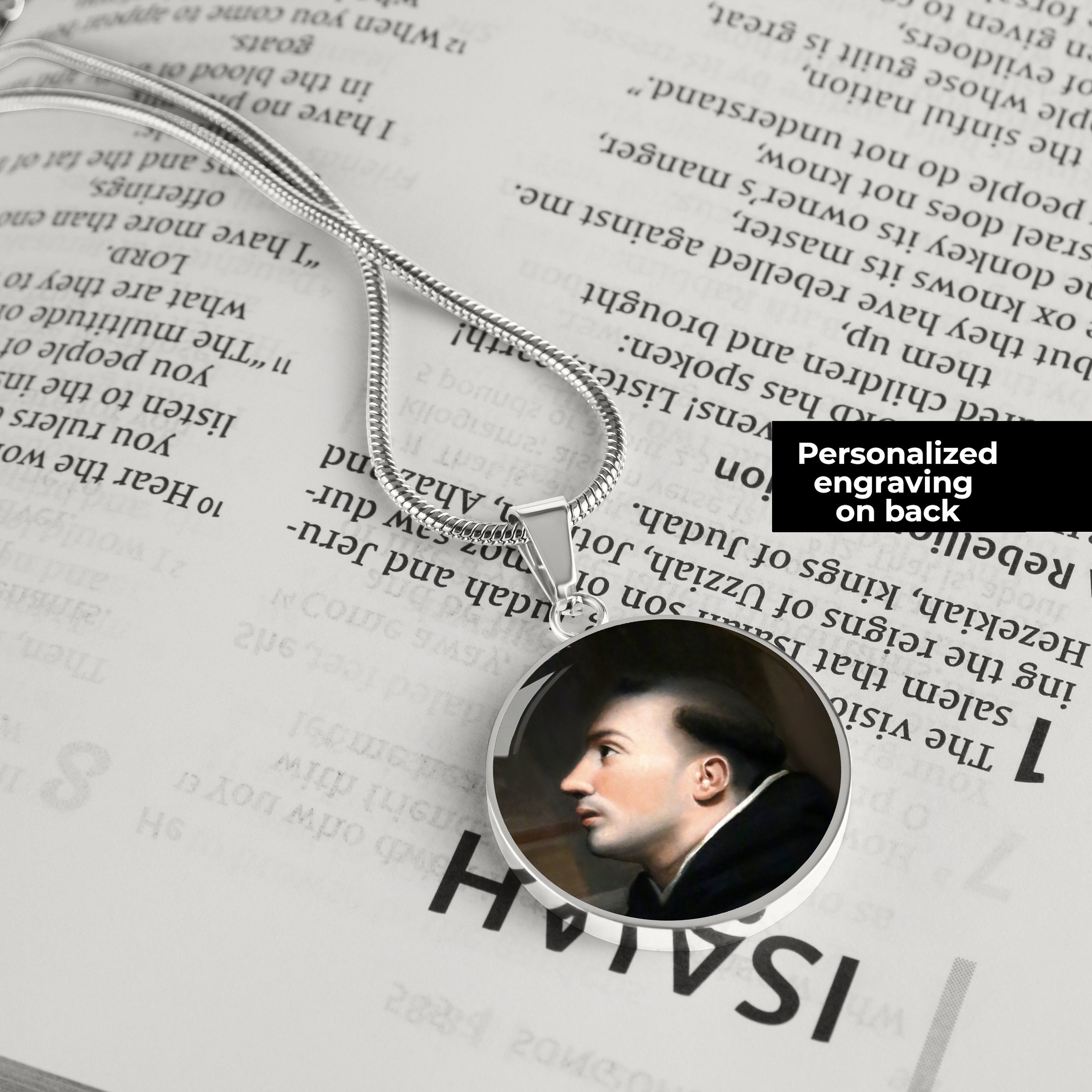 Cadeaux d'étudiants Chrétiens Personnalisés Collier de Médailles | Pendentif Saint Thomas d'aquin Pa