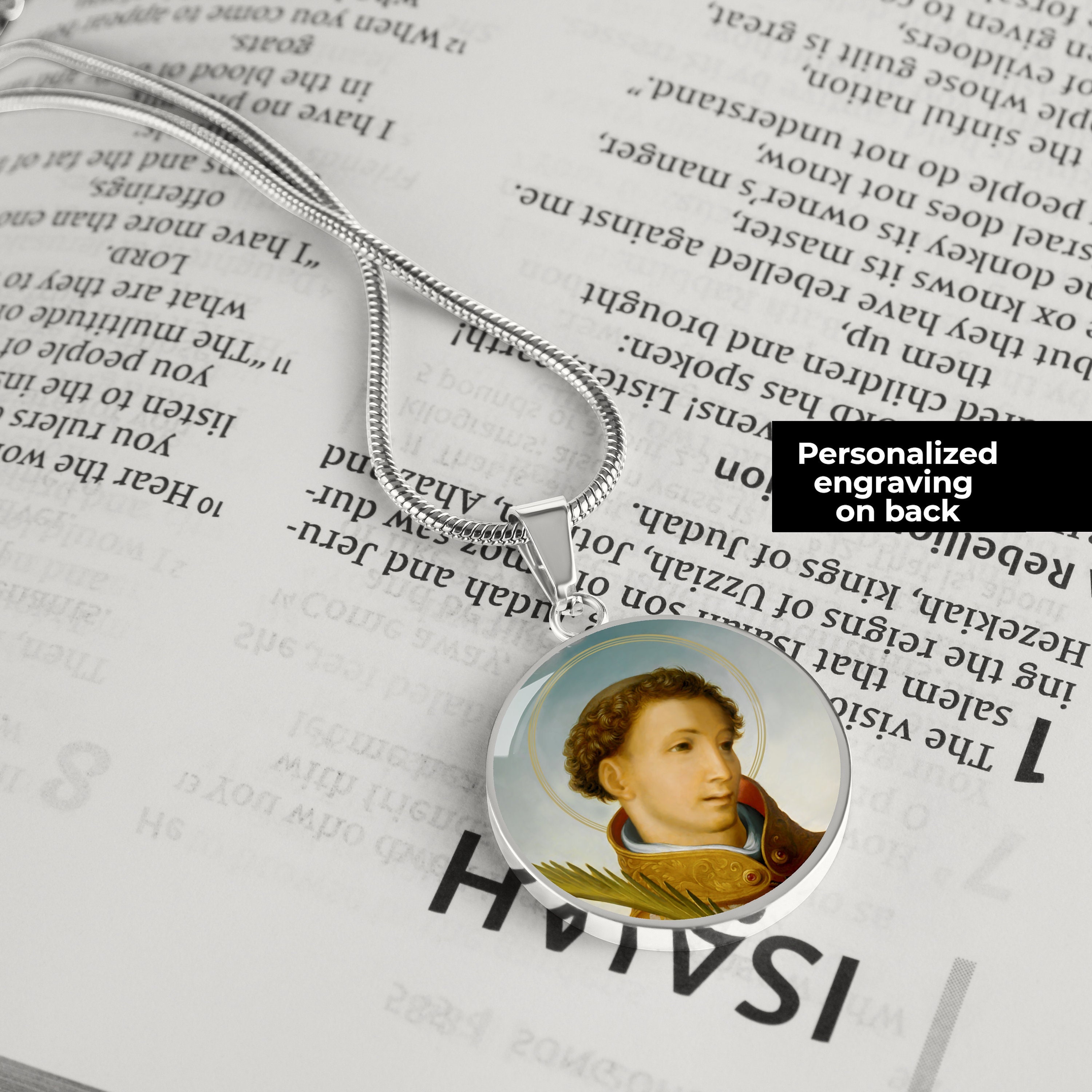 Cadeaux de Prêtre Chrétien Personnalisés Collier Nom Personnalisé | Pendentif La Médaille Saint-Étie