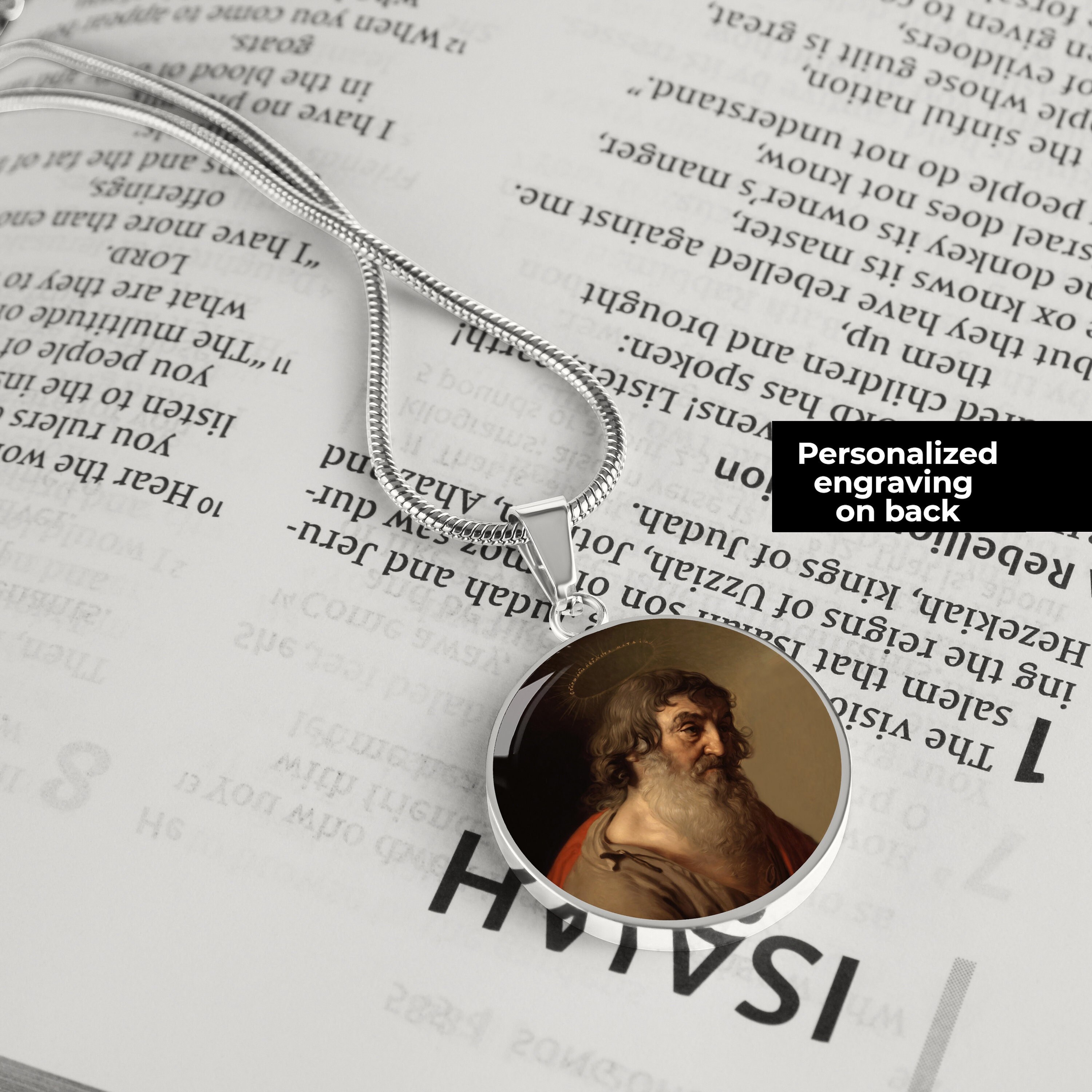 Cadeaux Chrétiens Personnalisés Saints Pendentif Personnalisé Collier | Médaille Saint-Matthieu Sain