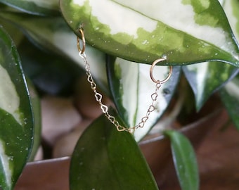 Gold-filled Earring Heart Chain with Implant Grade Titanium Hinge Hoop