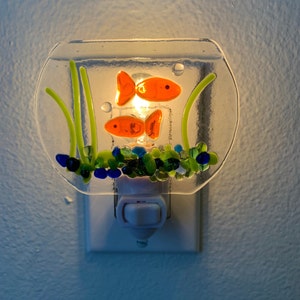 Whimsical Fused Glass Fish Bowl Nightlight, Handmade Nightlight