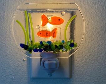 Whimsical Fused Glass Fish Bowl Nightlight, Handmade Nightlight