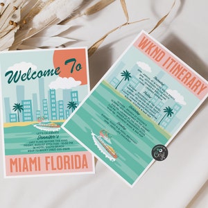 Editable Miami Beach Invitation and Itinerary, Miami Beach Bachelorette Invite, Miami Birthday Invite, Miami Invite, South Beach Itinerary